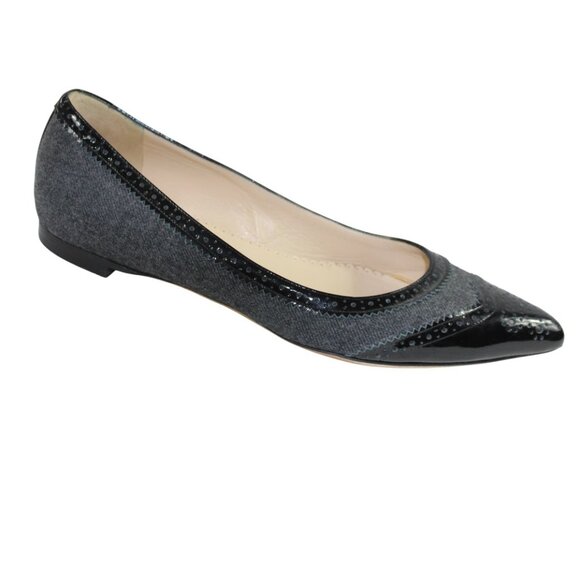 Oscar De La Renta Charcoal Tweed Black Patent Leather Detail Ballet Flats - Picture 3 of 9
